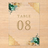 Invitations En Acrylique Emerald Floral Lace Wedding Acrylic Table Number (Recto)
