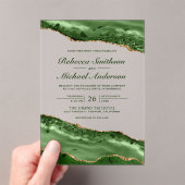 Invitations En Acrylique Emerald Green and Gold Agate Marble Wedding (In situ (ordinateur de poche))