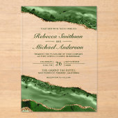 Invitations En Acrylique Emerald Green and Gold Agate Marble Wedding (Recto)