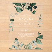 Invitations En Acrylique Emerald Green Blanc Automne Mariage forestier (Recto)