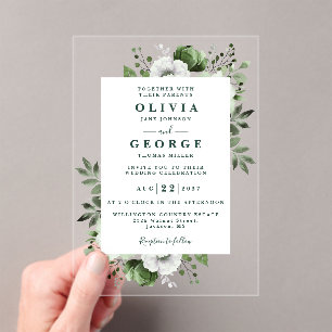 Invitations En Acrylique Emerald Green Floral Botanique Moderne Mariage