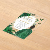 Invitations En Acrylique Emerald Green Floral Brown Princesse Quinceañera (Poser)
