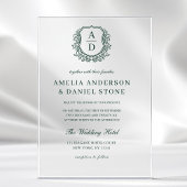 Invitations En Acrylique Emerald Green Floral Crest Mariage