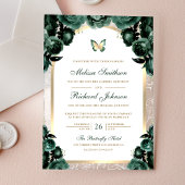 Invitations En Acrylique Emerald Green Floral Gold Arch Butterfly Wedding