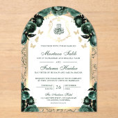 Invitations En Acrylique Emerald Green Floral Or Arch Mariage musulman (Recto)