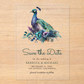 Invitations En Acrylique Emerald Green Floral Peacock Mariage Enregistrer l (Recto)