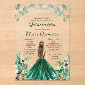 Invitations En Acrylique Emerald Green Floral Princess Quinceanera (Recto)