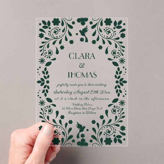 Invitations En Acrylique Emerald Green Floral Talavera Wedding (In situ (ordinateur de poche))