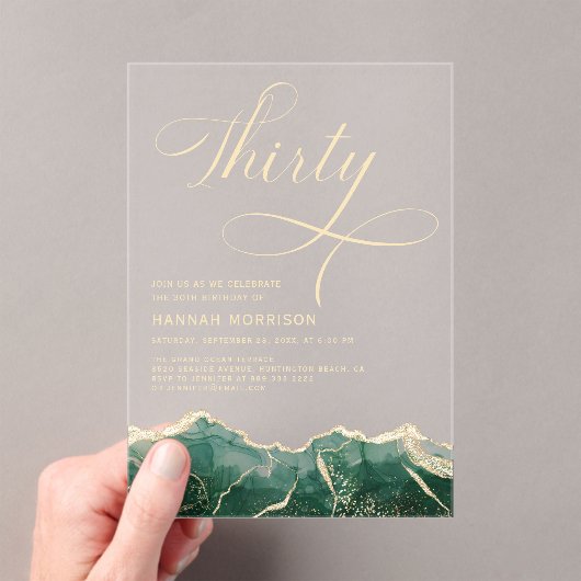 Invitations En Acrylique Emerald Green Gold Agate 30e Quarante Anniversaire (In situ (ordinateur de poche))