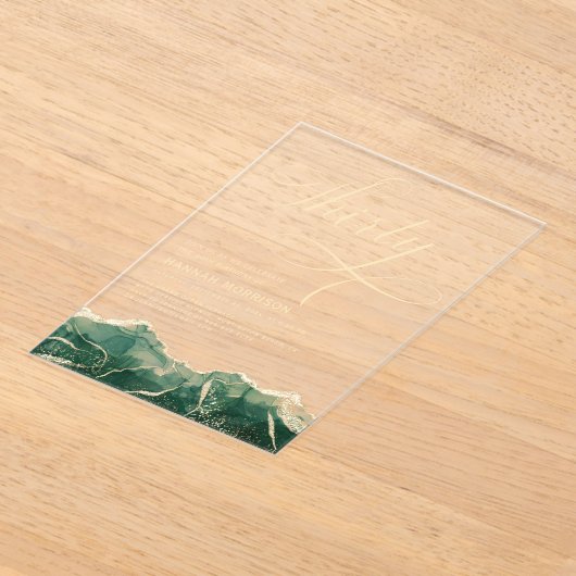 Invitations En Acrylique Emerald Green Gold Agate 30e Quarante Anniversaire (Poser)