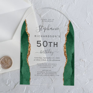 Invitations En Acrylique Emerald Green Gold Agate 50th Birthday Arch