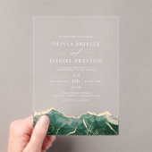 Invitations En Acrylique Emerald Green Gold Agate Élégant Mariage moderne (In situ (ordinateur de poche))