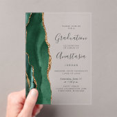 Invitations En Acrylique Emerald Green Gold Agate Gray Text Graduation (In situ (ordinateur de poche))
