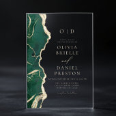 Invitations En Acrylique Emerald Green Gold Agate Mariage Monogramme