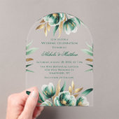 Invitations En Acrylique Emerald Green & Green Floral Wedding Celebration (In situ (ordinateur de poche))