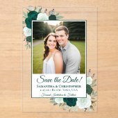 Invitations En Acrylique Emerald Green Mariage des Roses Sauvez la Date Pho (Recto)