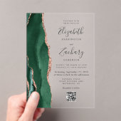 Invitations En Acrylique Emerald Green Rose Gold Agate QR Code Mariage (In situ (ordinateur de poche))