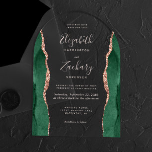 Invitations En Acrylique Emerald Green Rose Gold Agate rose Mariage Arch
