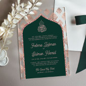 Invitations En Acrylique Emerald Green Rose Gold Damask Arch Mariage musulm