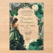 Invitations En Acrylique Emerald Green Whimsical Forest Quinceanera (Recto)