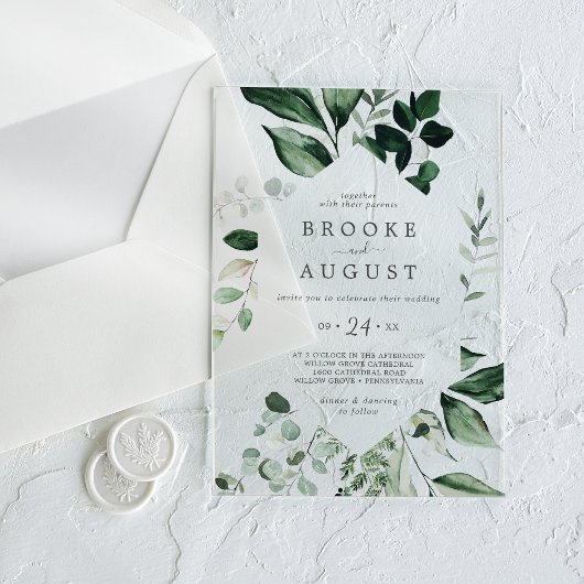 Invitations En Acrylique Emerald Greenery Elegant Autumn Woodland Wedding