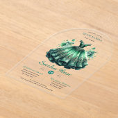 Invitations En Acrylique Emerald Sweet15 QUINCEANERA Robe verte clair (Poser)