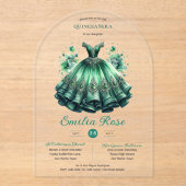 Invitations En Acrylique Emerald Sweet15 QUINCEANERA Robe verte clair (Recto)