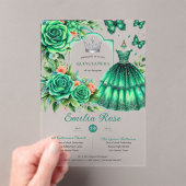 Invitations En Acrylique Emerald Sweet15 QUINCEANERA Robe Verte Papillon (In situ (ordinateur de poche))