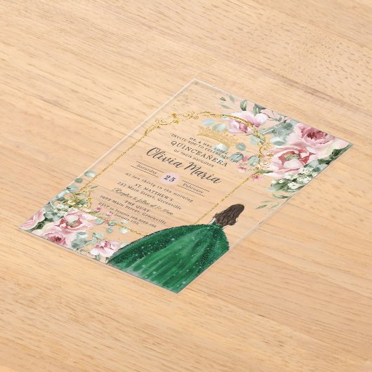 Invitations En Acrylique Émeraude rose pâle Quinceañera Douce 16 15 (Poser)