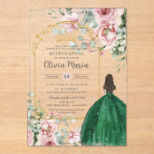 Invitations En Acrylique Émeraude rose pâle Quinceañera Douce 16 15 (Recto)