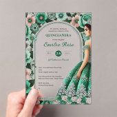 Invitations En Acrylique Émeraude Vert Argent Quince Fleurs Tiara (In situ (ordinateur de poche))
