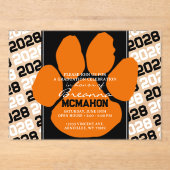 Invitations En Acrylique Empreinte de graduation orange et noir tendance Cl (Recto)