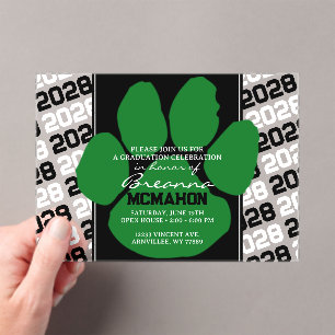 Invitations En Acrylique Empreinte de graduation verte et noire tendance Cl