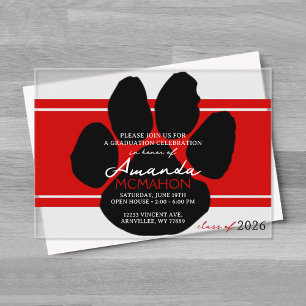 Invitations En Acrylique Empreinte de patte de graduation rouge et noir élé