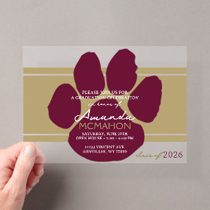 Invitations En Acrylique Empreinte de patte de graduation unique en bronze