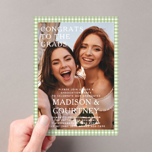 Invitations En Acrylique En vichy Vert moderne Photo Graduation Party (In situ (ordinateur de poche))