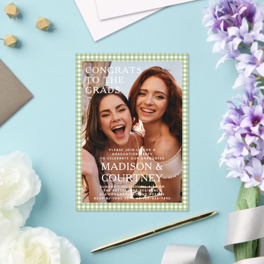 Invitations En Acrylique En vichy Vert moderne Photo Graduation Party (Insitu (Mariage))