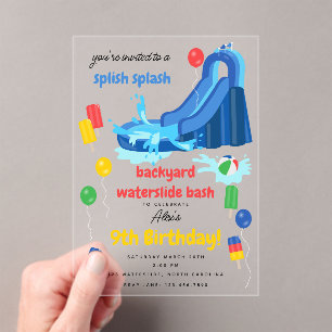 Invitations En Acrylique Enfants en glissade d'été Splish Splash Anniversai