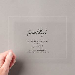 Invitations En Acrylique Enfin Économiser la Date de Mariage Minimaliste de