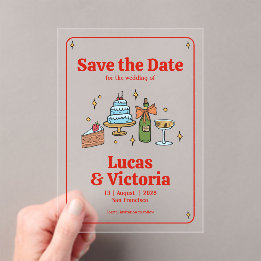 Invitations En Acrylique Enregistrez la date en rouge gras dessiné à la mai