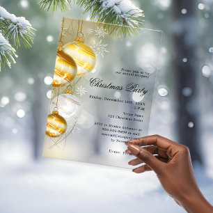 Invitations En Acrylique Entreprise de boules dorées Noël givré