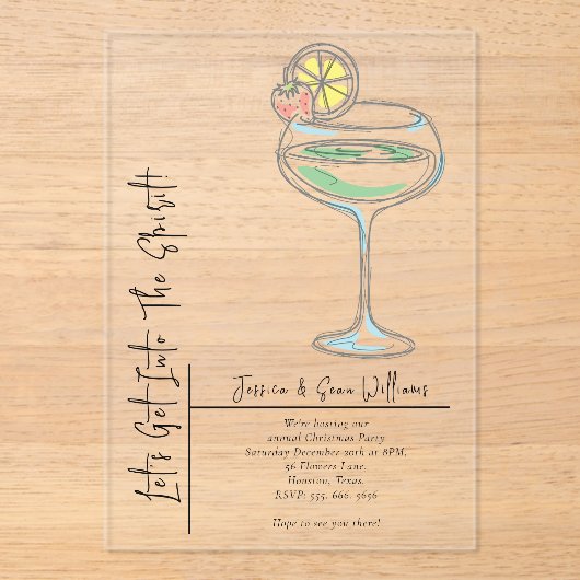 Invitations En Acrylique "Entrons dans l'esprit" Soirée de Noël (Recto)