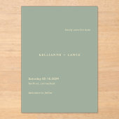 Invitations En Acrylique Épingle de mariage simple vert sauge moderne à con (Recto)