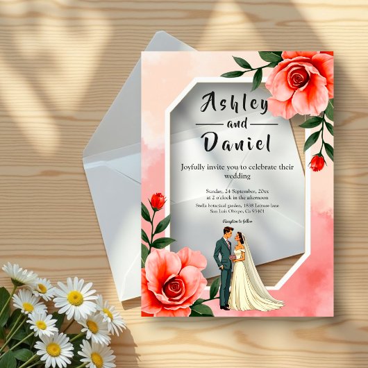 Invitations En Acrylique Épouse Romantique Rose Dusty Et Mariage Floral