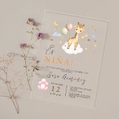 Invitations En Acrylique Espagnol Baby Girl Douche Giraffe Avec Ballons