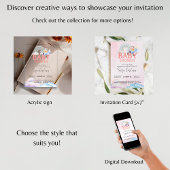 Invitations En Acrylique Espagnol Baby shower Teddy Bear Avion rose