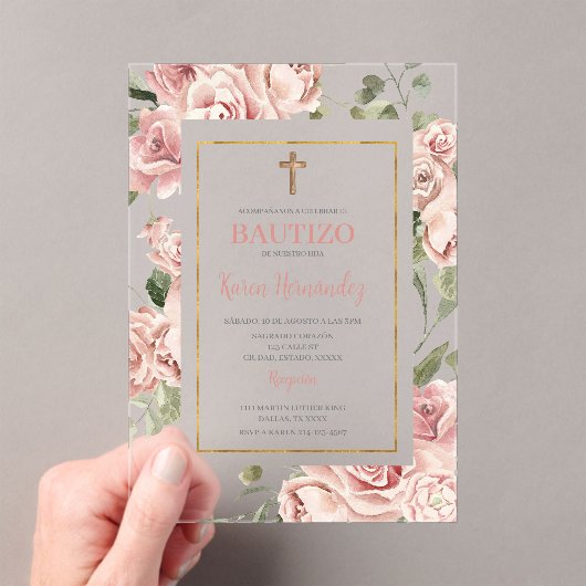 Invitations En Acrylique Espagnol Baptême Girl (In situ (ordinateur de poche))