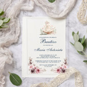 Invitations En Acrylique Espagnol Bautizo De Niña Lapin Floral Baby