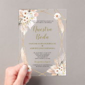 Invitations En Acrylique Espagnol Désert Roses Blanches Or Nuestra Boda (In situ (ordinateur de poche))