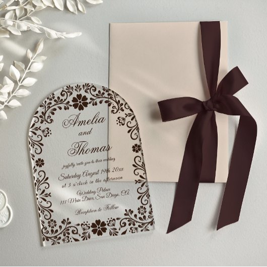 Invitations En Acrylique Espresso Elegant Floral Wedding 